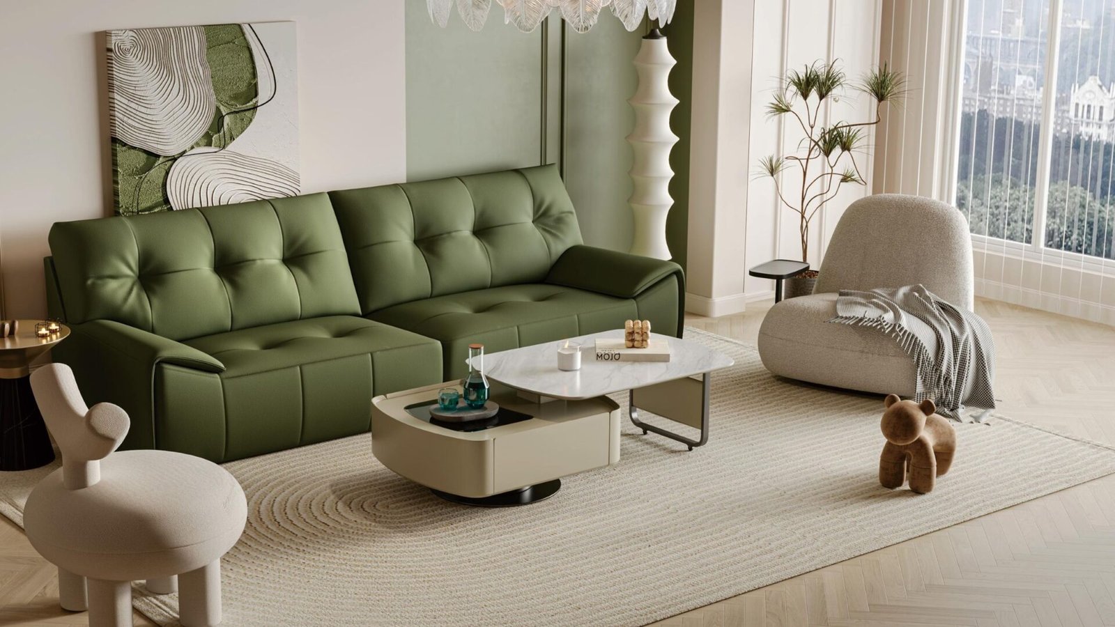 ZBOM HOME Kruger II Leather Sofa (Mint Green) in situ