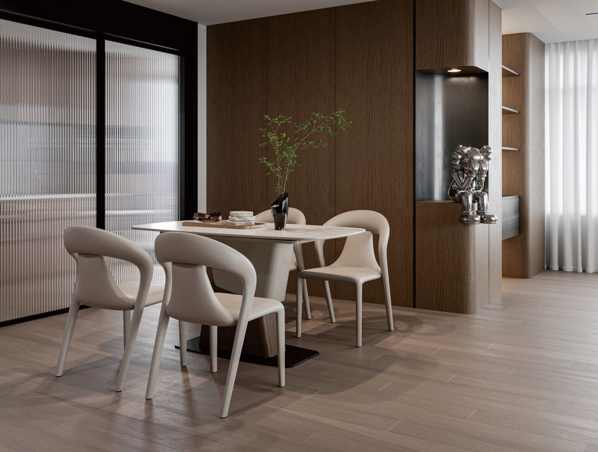 ZBOM HOME Flowing Light First Sight Dining Table (Beige Glossy Finish) in situ