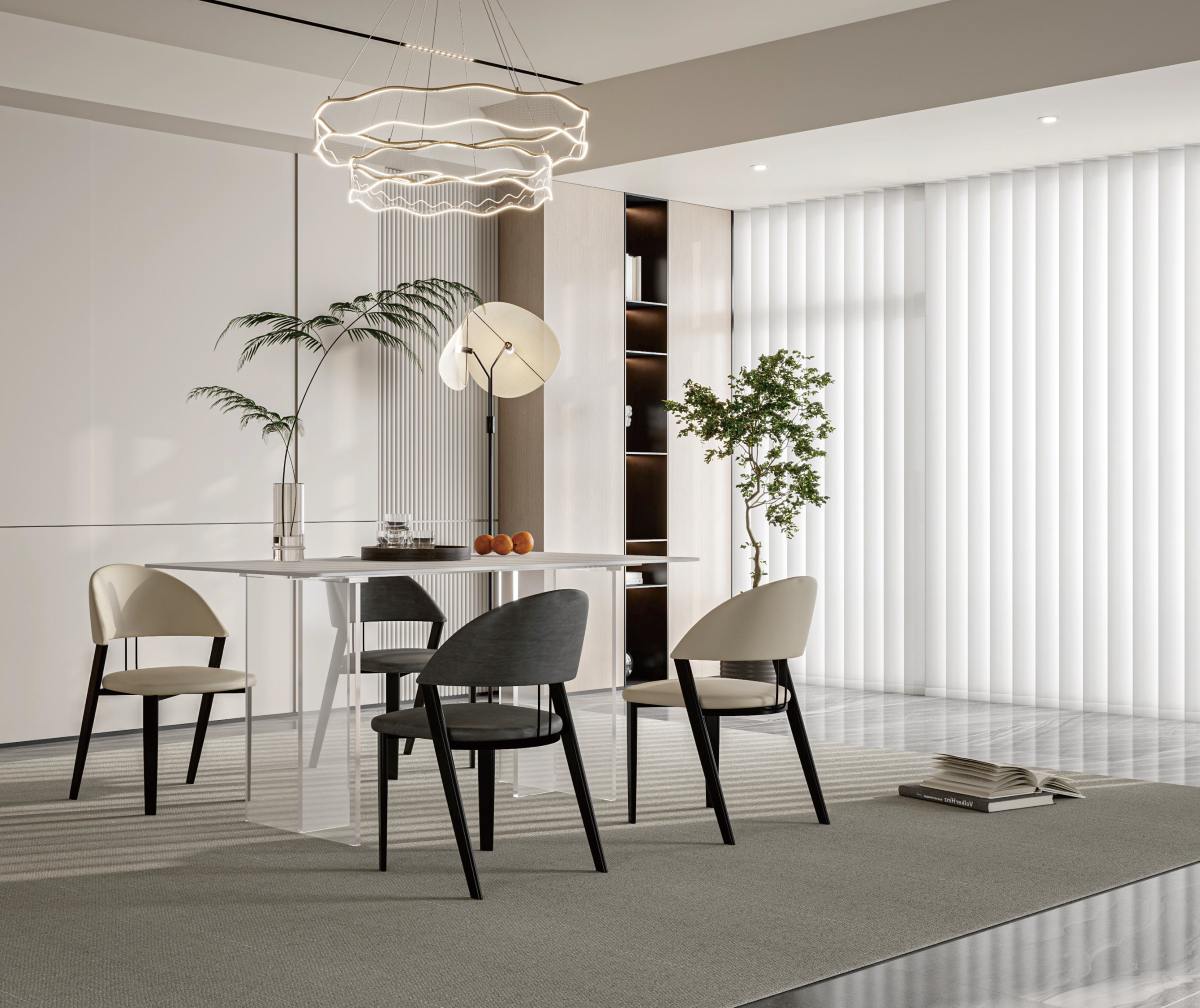 ZBOM HOME Ya Xi Suspended Dining Table (Gardenia White Matte Finish) in situ
