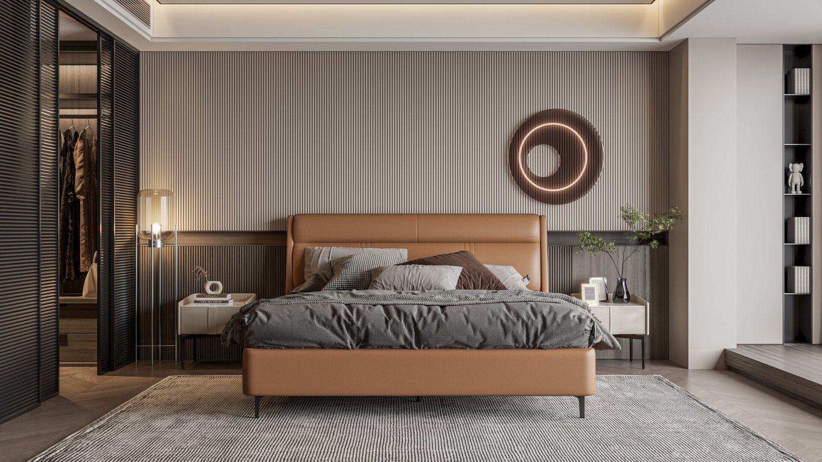 ZBOM HOME Forest Language Leather Bed (Amber orange) in situ