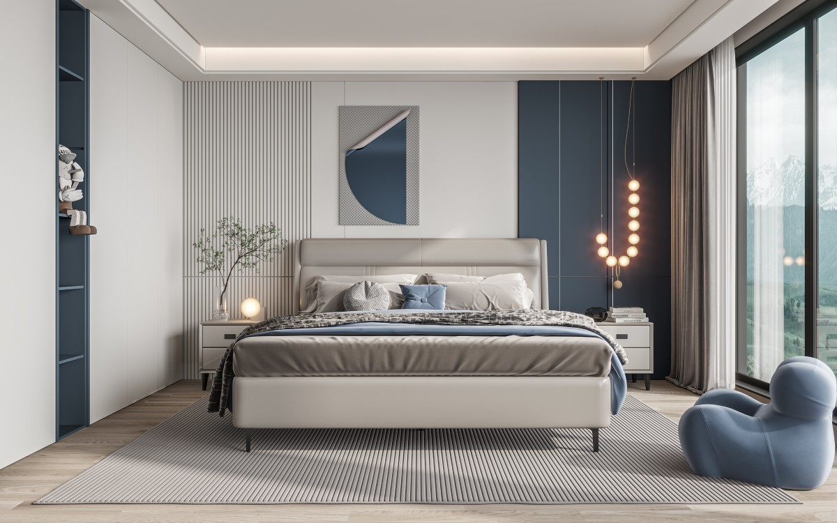 ZBOM HOME Forest Language Leather Bed (Moon shadow ash) in situ
