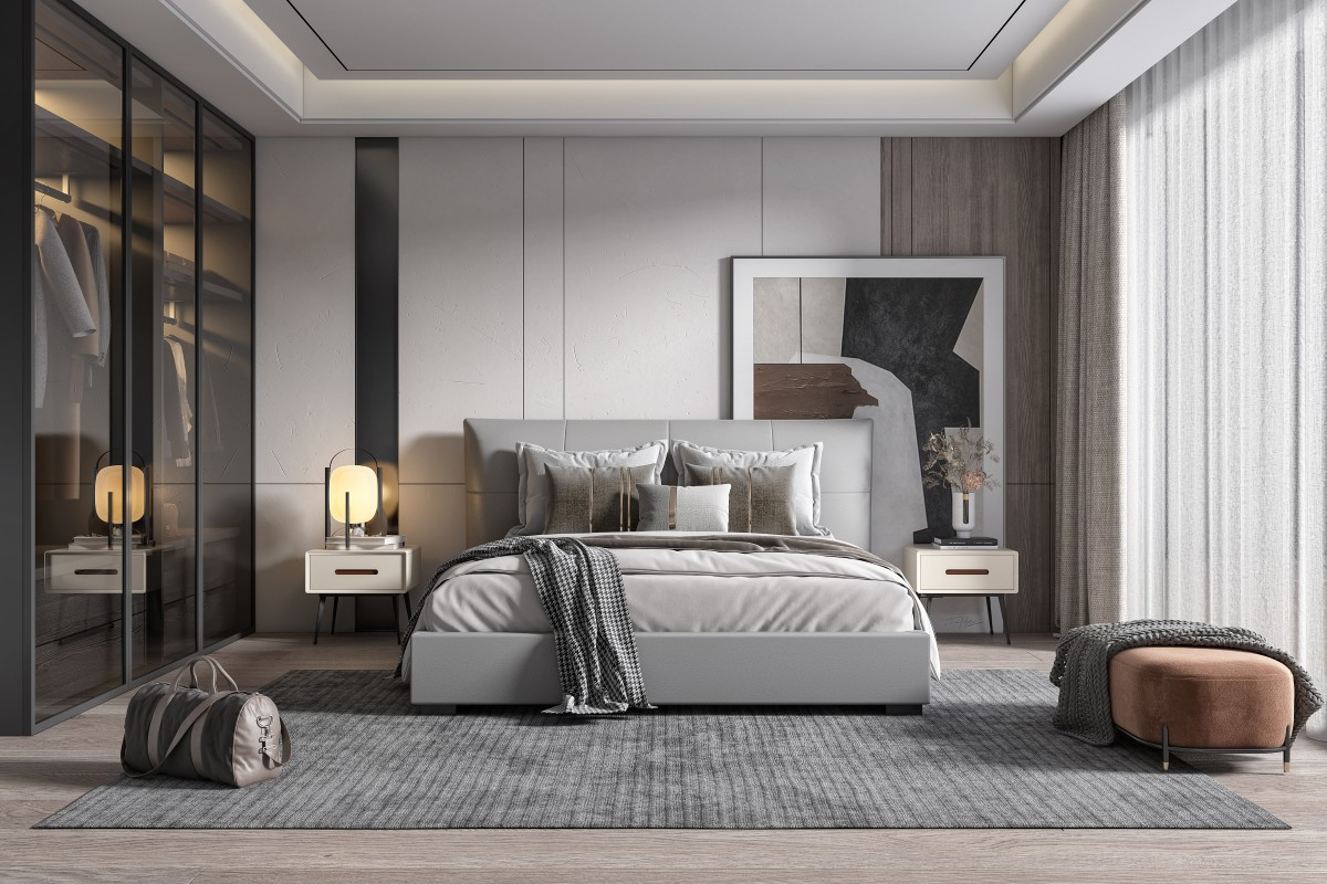 ZBOM HOME Kruger Ⅱ Leather Bed (Light grey) in situ