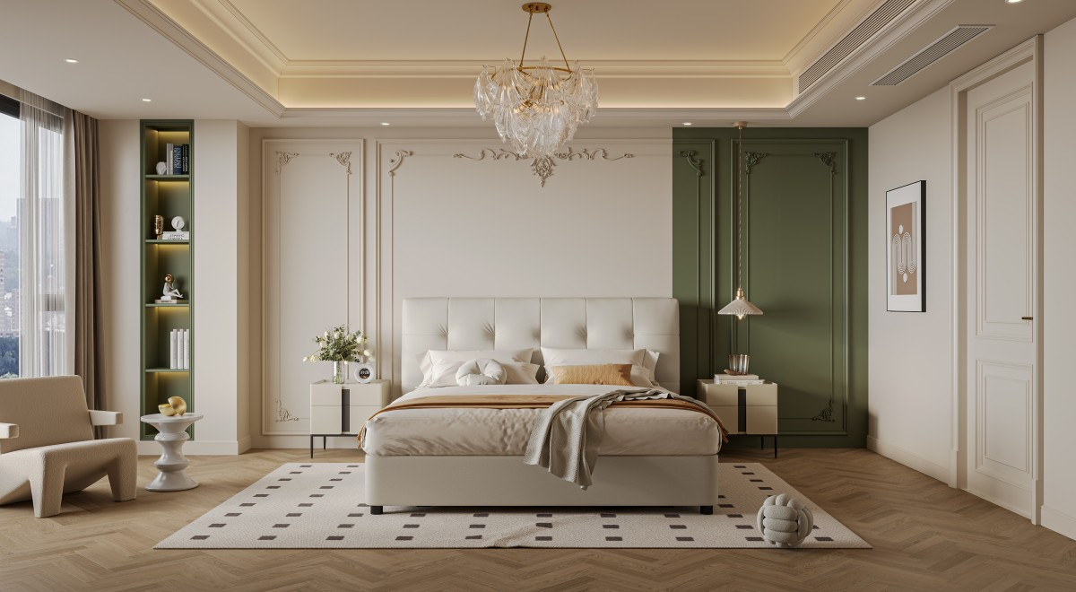 ZBOM HOME KrugerⅡ Leather Bed (Off-white) in situ