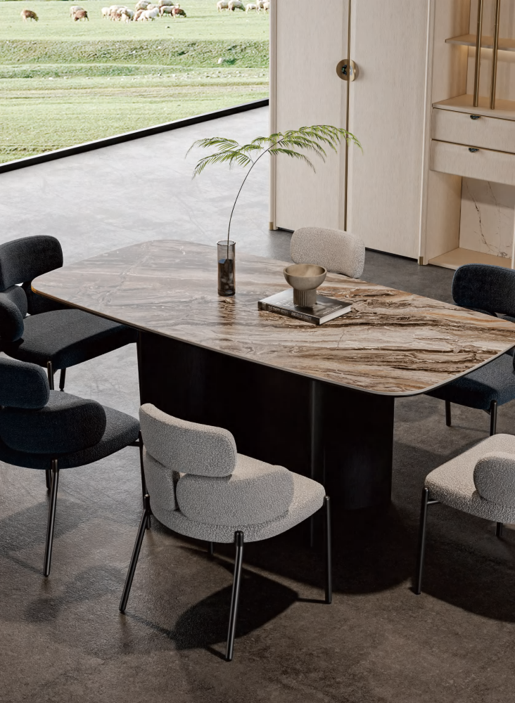 ZBOM HOME Azure Realm Dining Table (Venice brown glossy finish) in situ