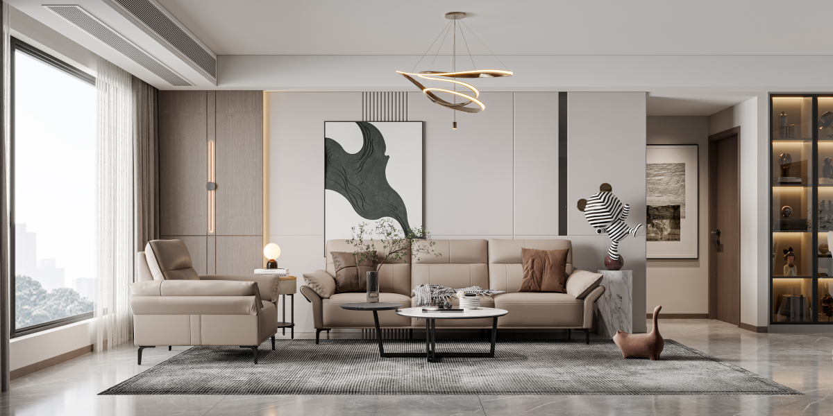 ZBOM HOME Green Leather Sofa (Light brown tea) in situ
