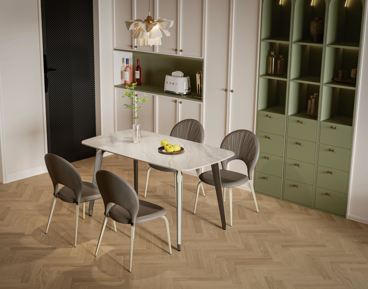 ZBOM HOME Leisurely Time Dining Table (Blue Shell Glossy Finish) in situ