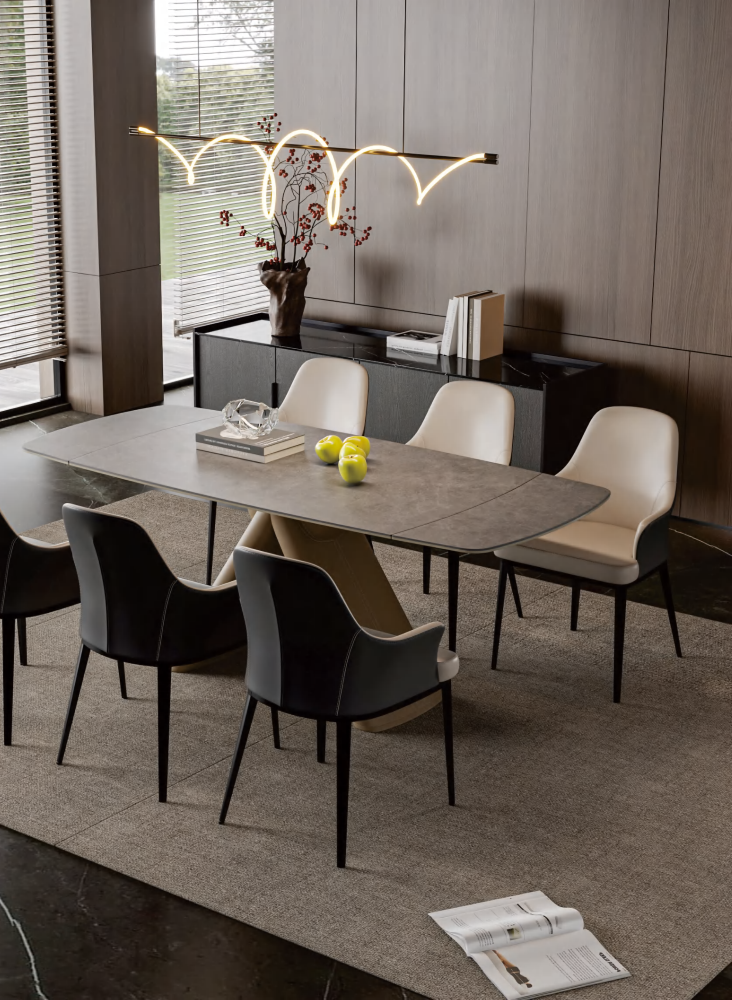 ZBOM HOME Simple Life Drawing Dining Table (Light Grey Matte Finish) in situ