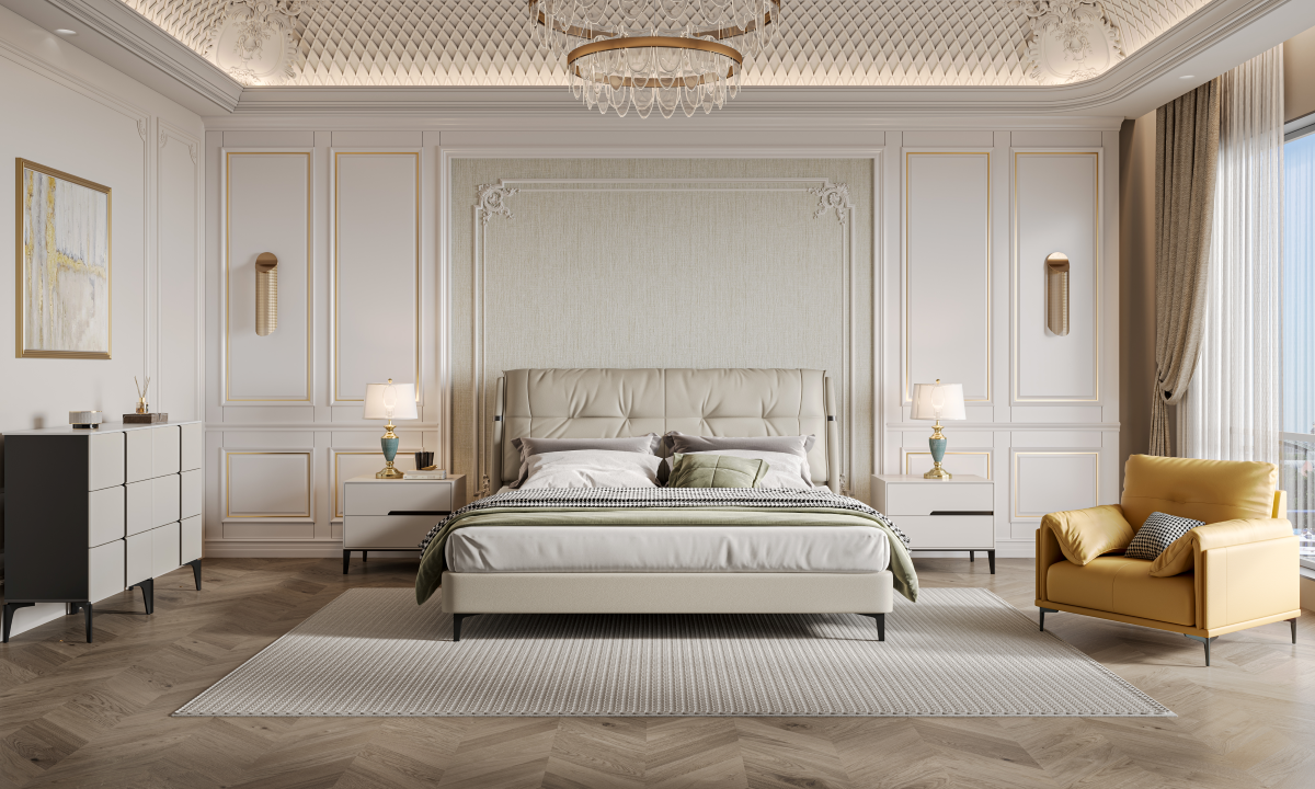 ZBOM HOME Qi Mu Leather Bed (Warm beige) in situ