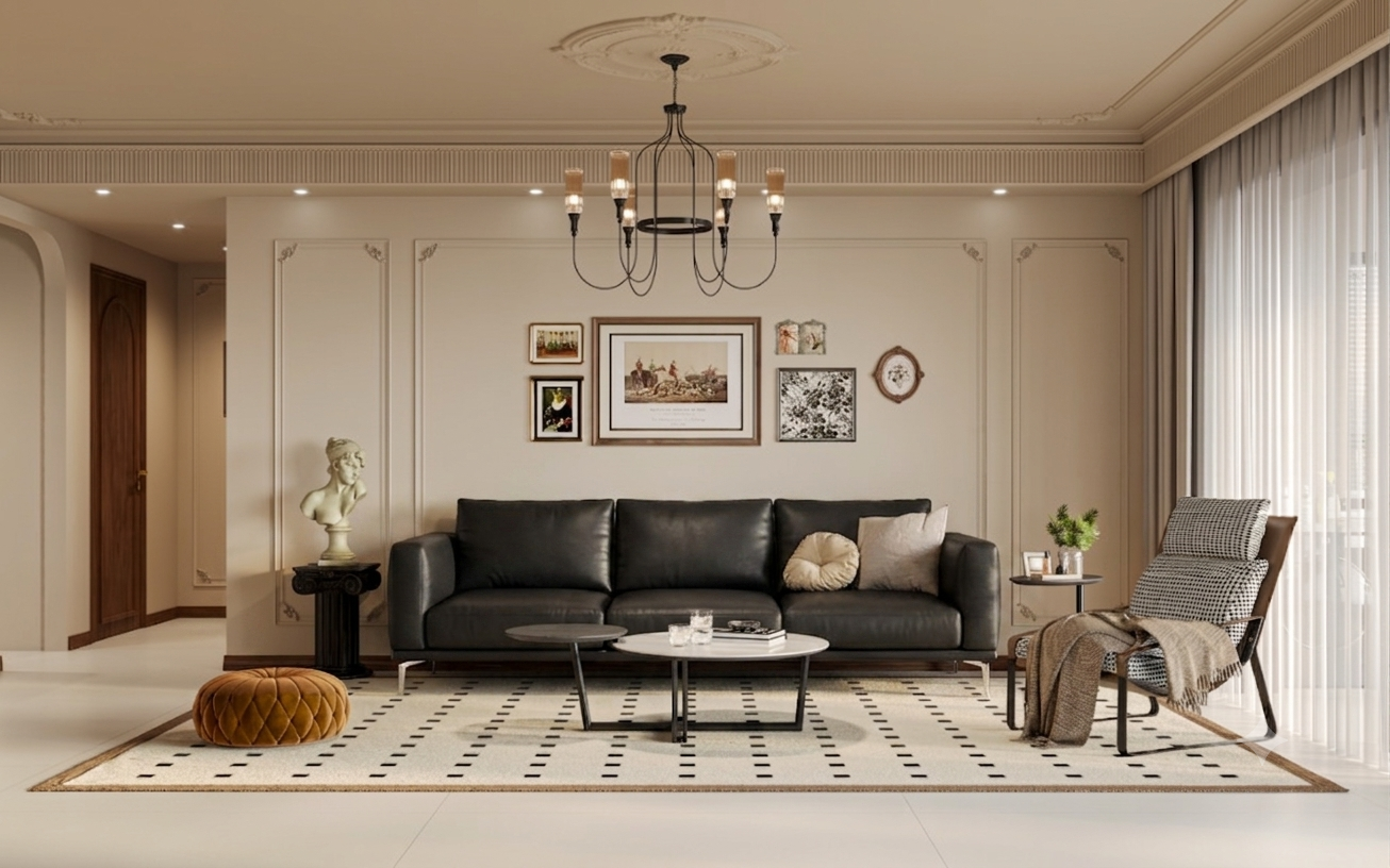 ZBOM HOME Pi Series Leather Sofa (Black) in situ