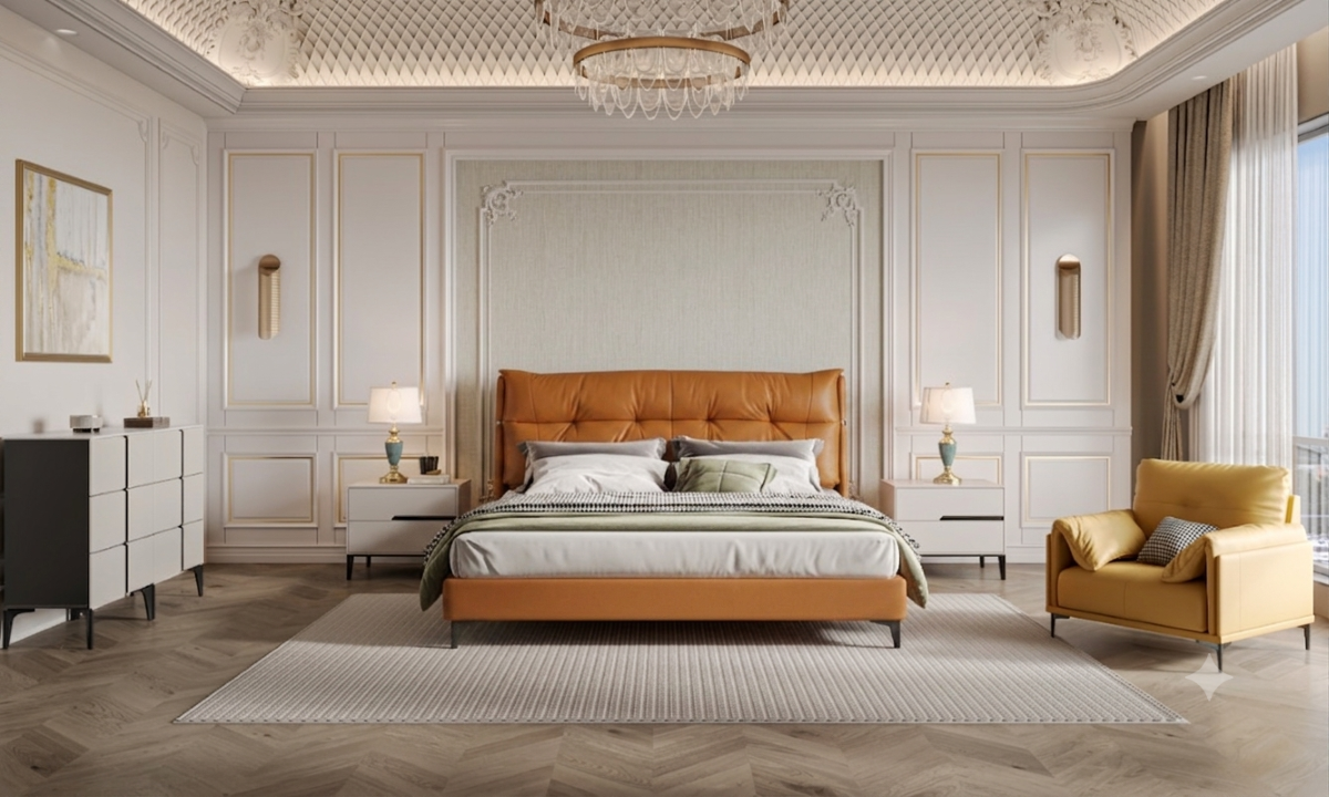 ZBOM HOME Qi Mu Leather Bed (Retro Orange) in situ