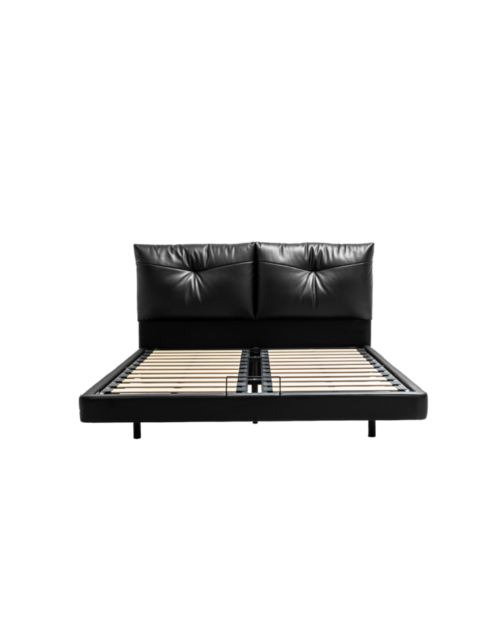 ZBOM HOME Leather Island Genuine Leather Bed (Glazed Black)