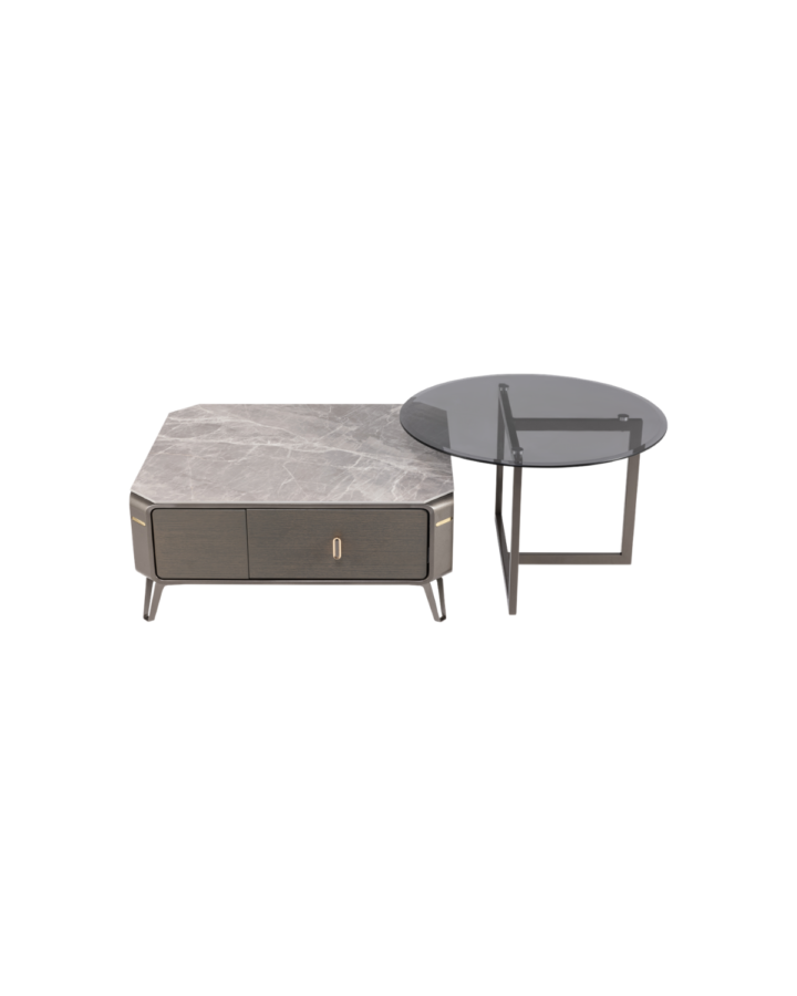 ZBOM HOME Morning Star Combination Teapoy (Glass + Wave Grey Glossy Finish)