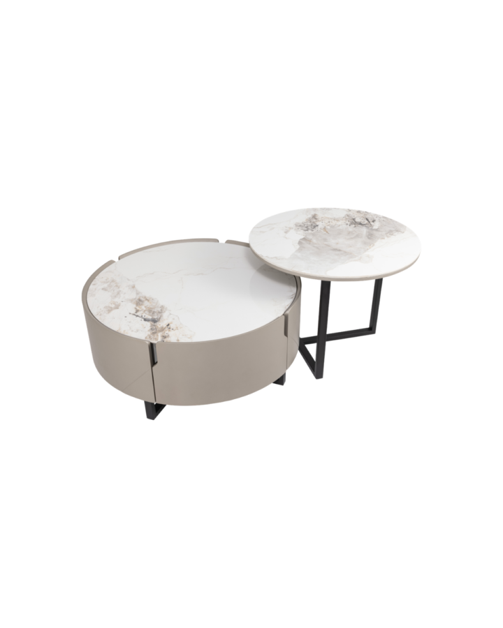 ZBOM HOME Star River Circular Combination Teapoy (White Glossy Finish)