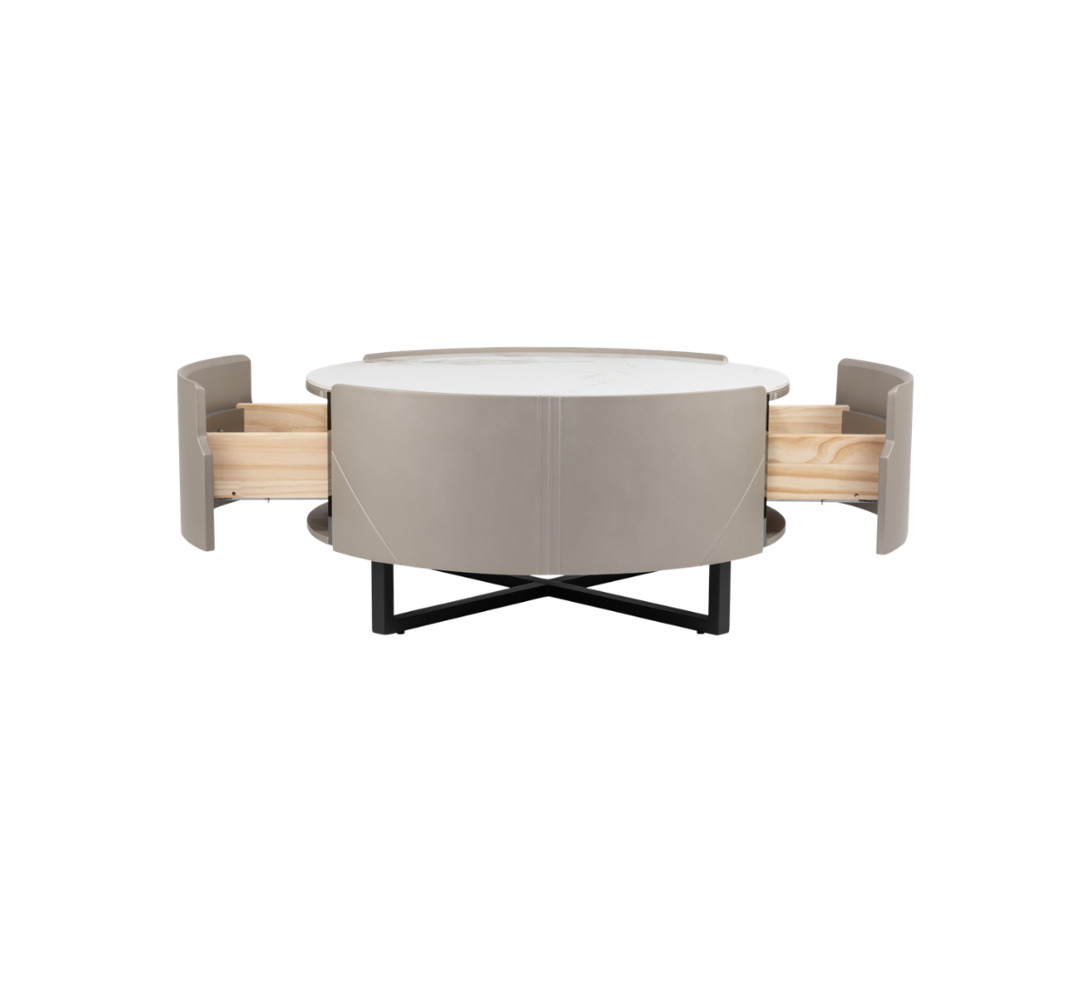 Circular coffee table with storage drawers