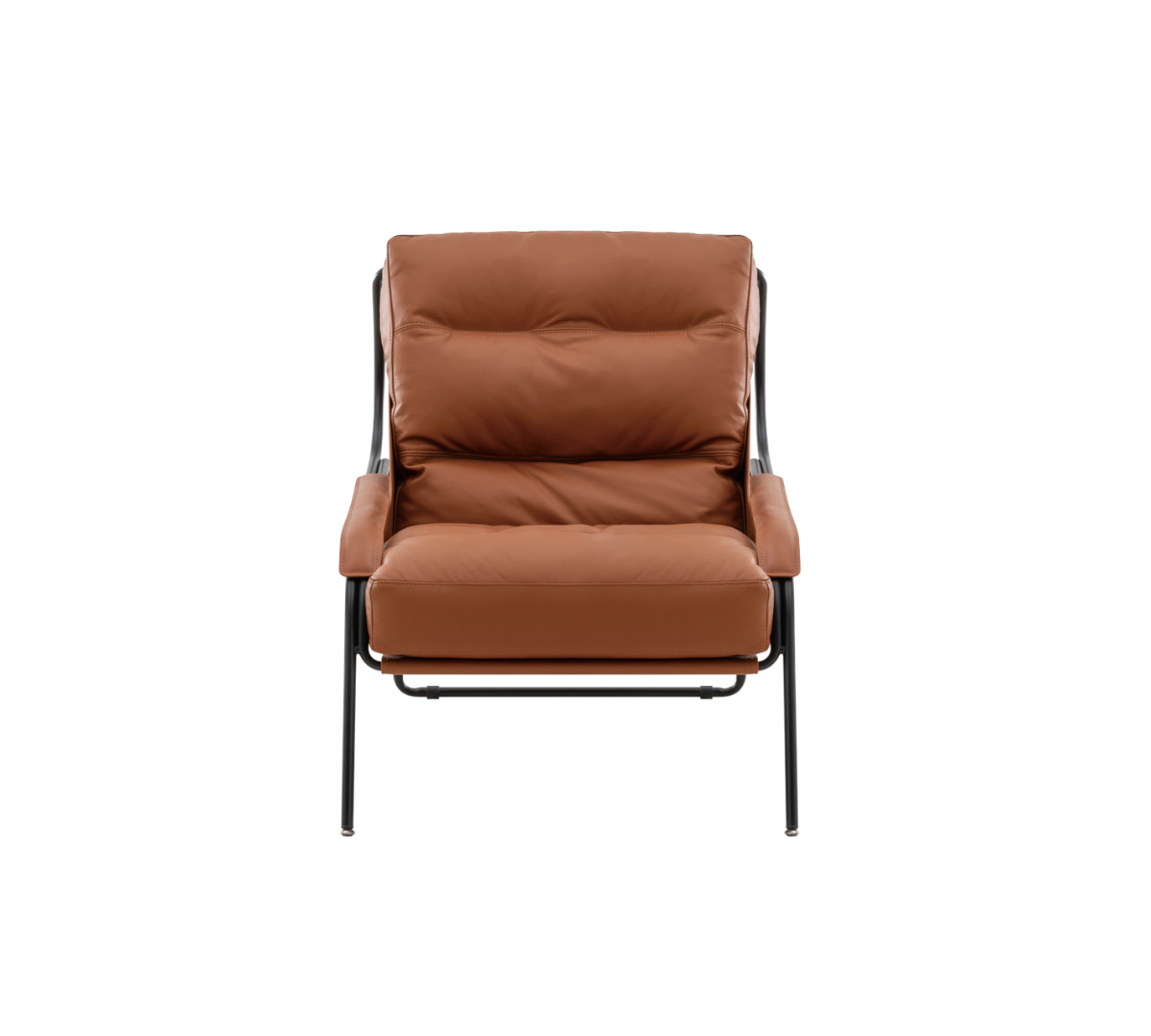 Brown cushioned chair with metal frame